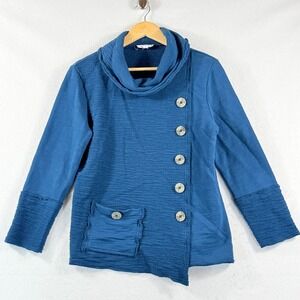 Neon Buddha Jacket Womens Large Peacock Blue Asymmetrical Cowl Lagenlook Boho